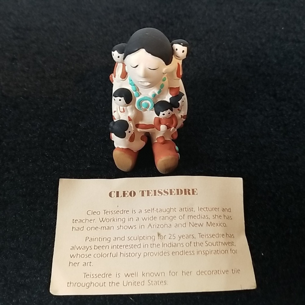 Cleo Teissedre Hopi Storyteller Figurine Signed Vintage 1986 Pottery 6 Children